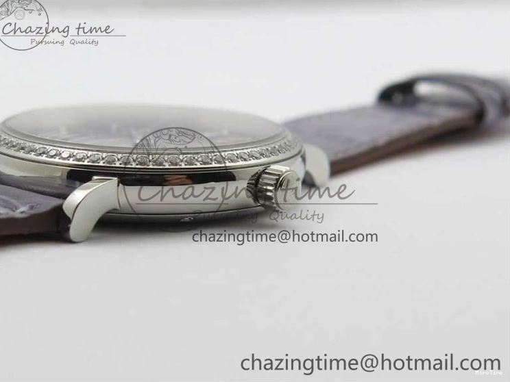 MIROTIME 0227 Attractive Portofino 37mm SS V7F 1:1 Best Edition Gray Dial Diamonds Bezel on Gray Leather Strap A 7091